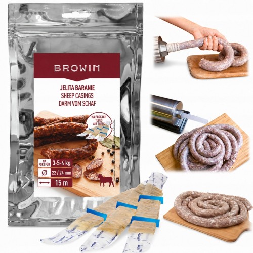 Jelita naturalne baranie 15 m 22/24 na 3–4 kg mięsa kabanosy kiełbasa Browin  310615